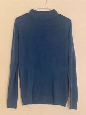 Zara Knit Blue Mock Neck Crew Sweater Soft Cozy Cute Spring Summer Longsleeve